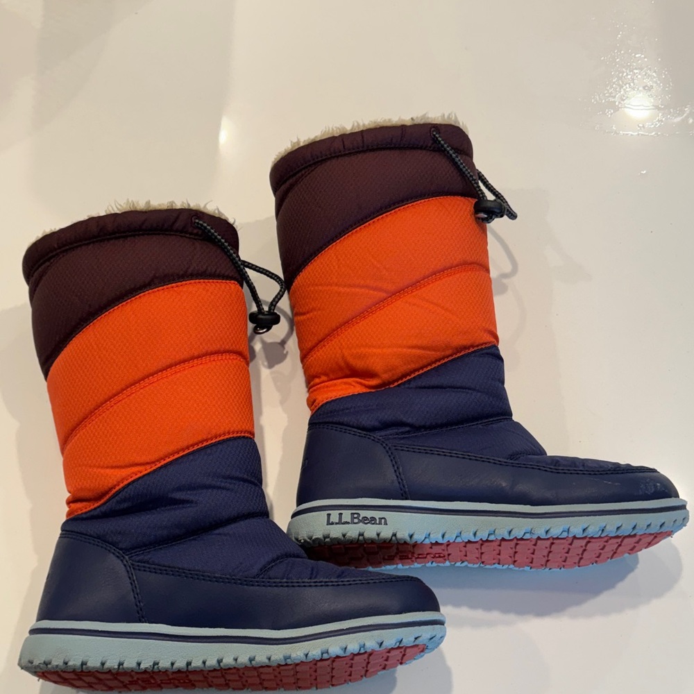L.L. Bean Orange, Navy & Brown Kids Snow Boots